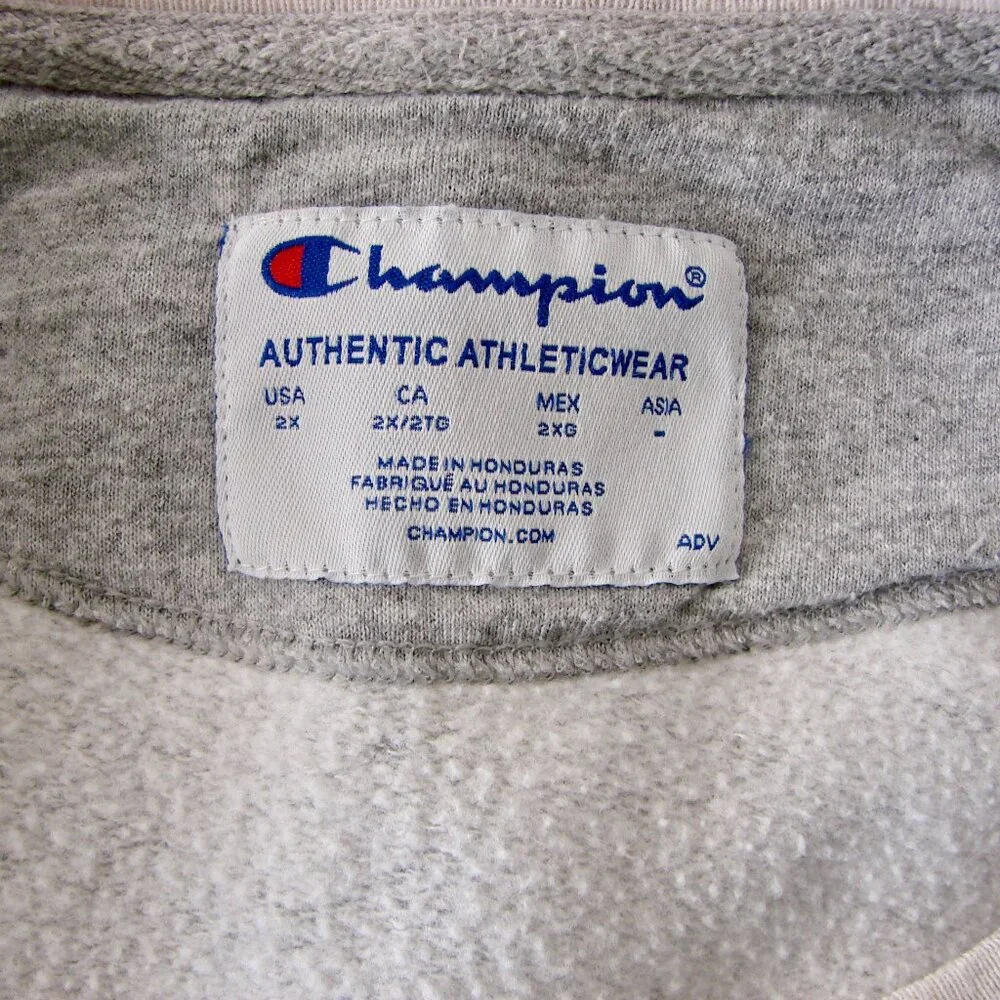 Champion Gray Crewneck Sweatshirt Cream Trim Fleece Logo Plus Size 2X - Picture 6 of 15